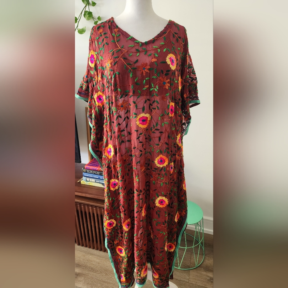Floral Embroidered Kaftan Dress